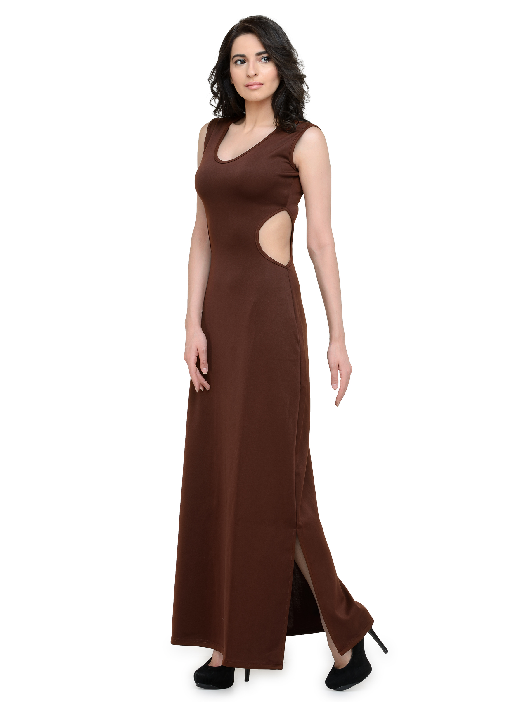 RAW LOVE BROWN CUT OUT JERSEY MAXI DRESS